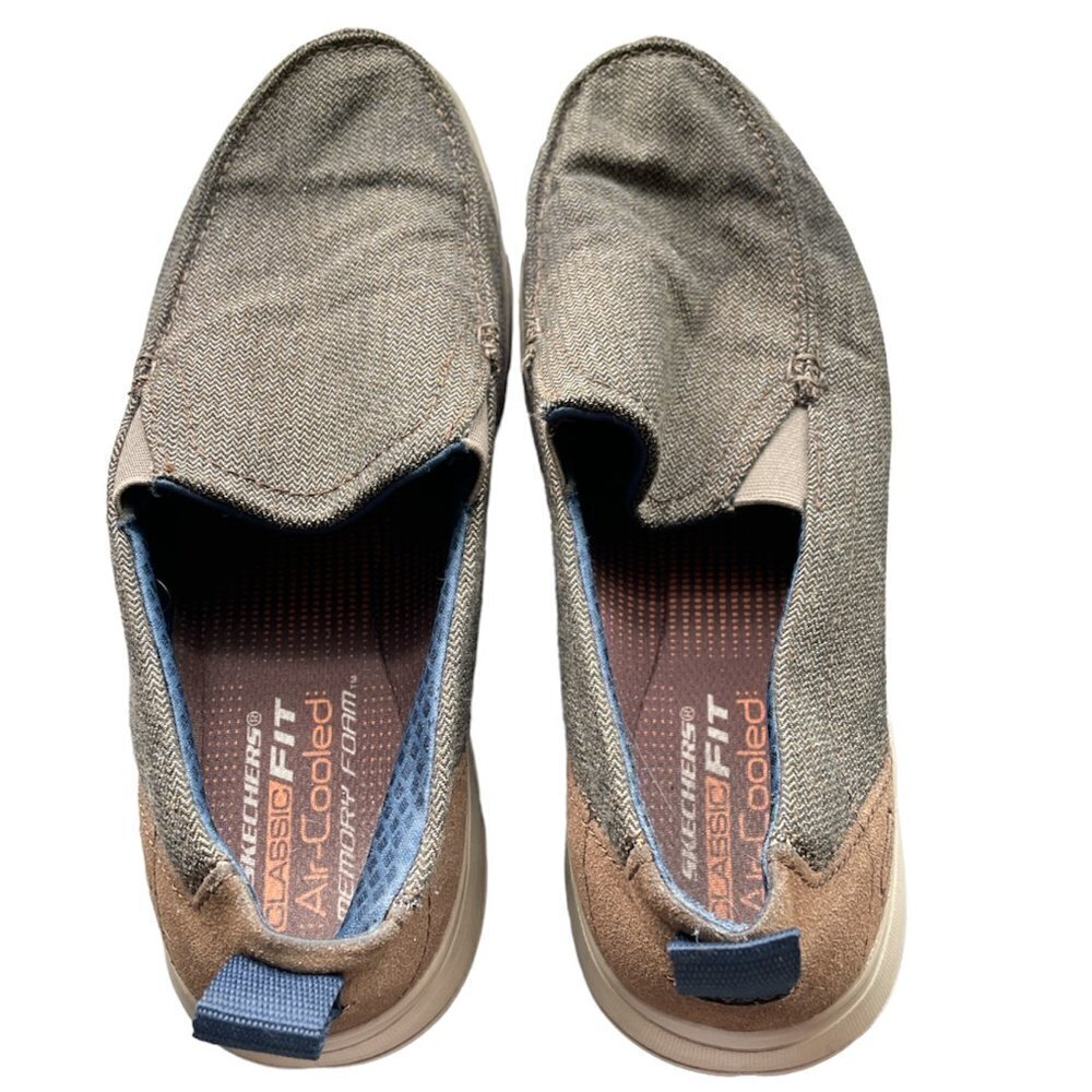 Sketchers Mens Classic Fit Air Cooled Memory Foam Shoes Gray/Green Size 11
